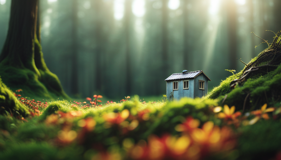 An image of a cozy, minimalist tiny house nestled amidst a lush forest, with a worn-out path leading away from it, indicating the passage of time and inviting curiosity about how long people truly embrace the tiny house lifestyle
