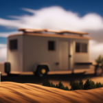 An image showcasing a sturdy tiny house trailer parked in a picturesque landscape