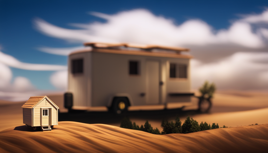 An image showcasing a sturdy tiny house trailer parked in a picturesque landscape