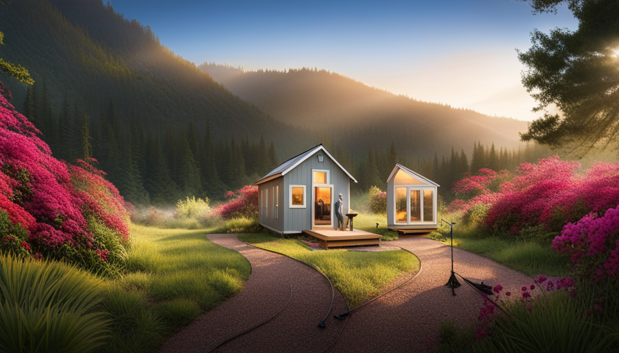 Capture a time-lapse image showcasing the gradual transformation of a vacant plot into a charming tiny house oasis