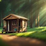 An image capturing a serene, forested landscape with a charming, pint-sized abode tucked amidst towering trees