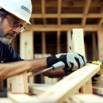 An image of a skilled craftsman meticulously measuring, cutting, and assembling timber beams to construct the sturdy skeleton of a tiny house