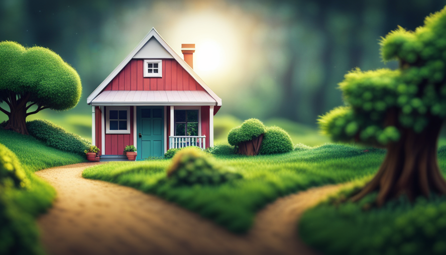 An image showcasing an idyllic tiny house nestled among lush greenery, with a calendar icon overlaying it