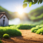 An image of a serene landscape with a partially constructed off-grid tiny cob house amidst lush greenery