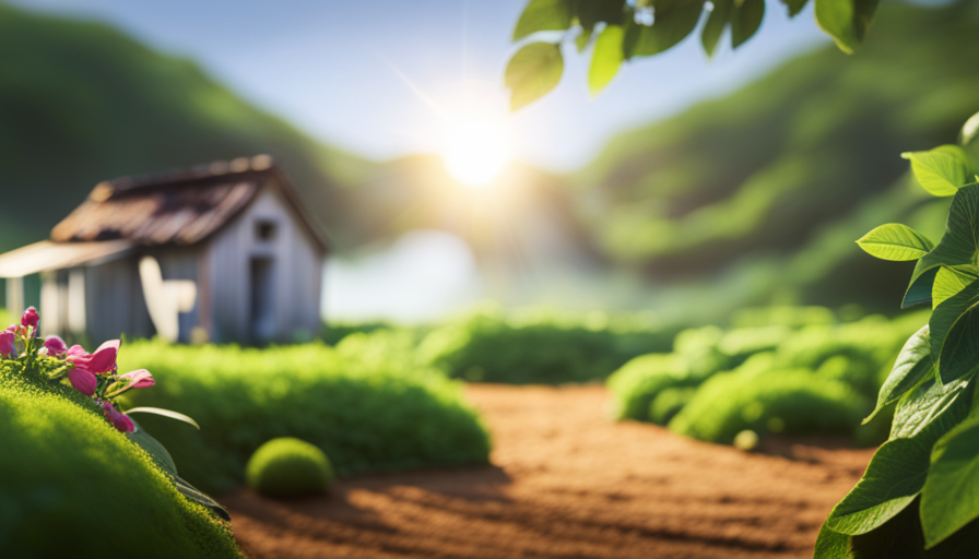 An image of a serene landscape with a partially constructed off-grid tiny cob house amidst lush greenery