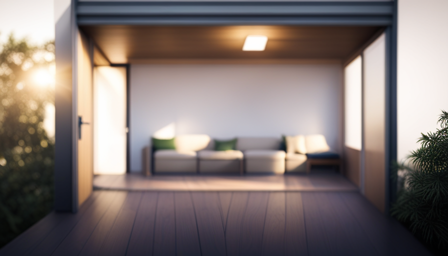 An image showcasing a cozy, minimalist tiny house interior