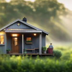 An image showcasing a charming tiny house nestled amidst lush greenery, with a solar panel installation on its roof and a power meter nearby, emphasizing the question: "How many kW does a tiny house need?" --v 5