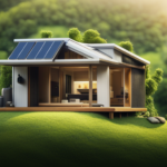 An image showcasing a quaint, off-grid tiny house nestled amidst lush greenery, adorned with precisely 6 sleek solar panels neatly aligned on its roof, seamlessly harnessing the sun's energy to power its every corner