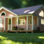 An image showcasing a charming tiny house nestled amidst lush greenery, with a price tag hanging from its quaint porch