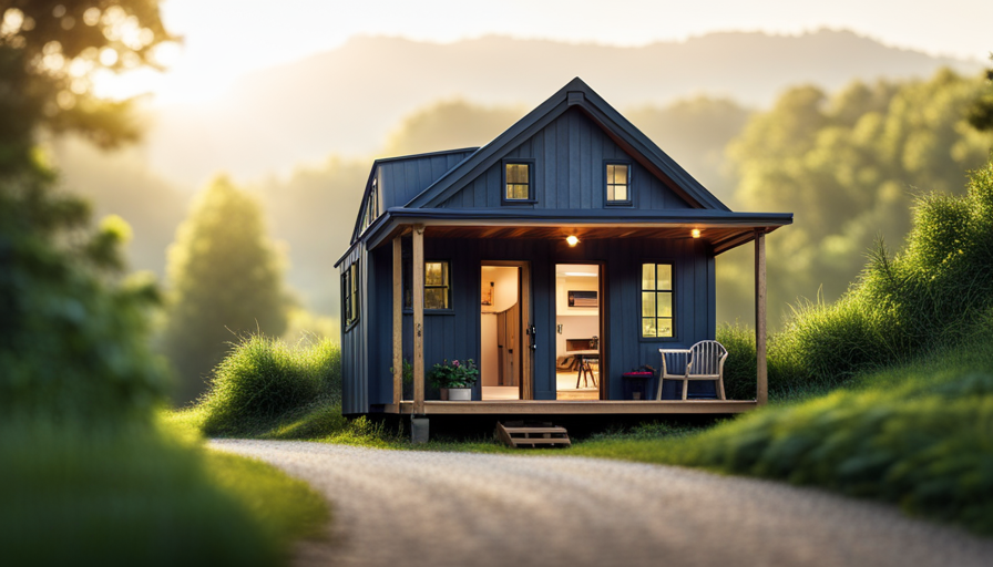 An image showcasing a picturesque North Carolina landscape with a charming, eco-friendly tiny house nestled within
