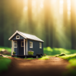 An image depicting a serene natural landscape with a small, beautifully crafted and eco-friendly tiny house nestled amongst towering trees, showcasing its efficient design and inviting ambiance