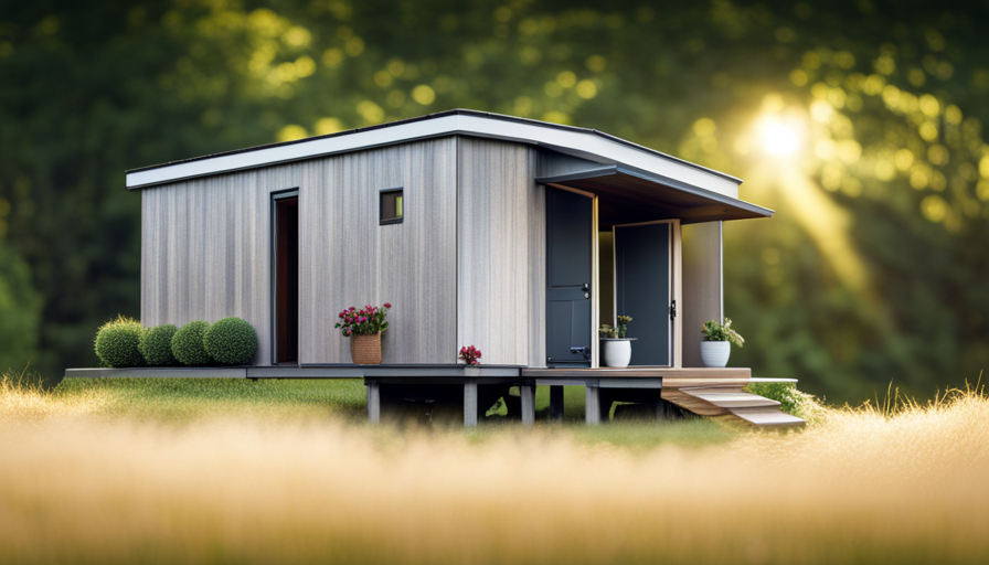 An image showcasing a cozy, minimalist tiny house nestled in a picturesque countryside setting