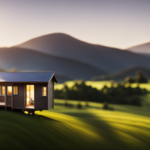 An image showcasing an inviting tiny house amidst a picturesque landscape, adorned with solar panels and a cozy porch, emphasizing its cost-effectiveness by featuring a price tag subtly integrated into the scenery