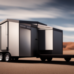 An image capturing the sleek contours of a sturdy, steel tiny house trailer, adorned with a rust-resistant metallic finish