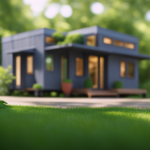 An image showcasing a cozy, minimalist tiny house nestled amidst lush greenery, with a modern design and large windows that provide abundant natural light, inviting readers to explore the cost factors of these charming dwellings