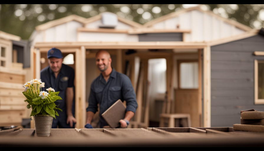 An image showcasing a cost-effective tiny house construction process
