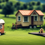 An image showcasing a picturesque landscape with a charming, self-sufficient tiny house on wheels nestled amidst rolling green hills, complete with solar panels, a small garden, and a cozy outdoor seating area