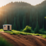 An image showcasing a picturesque view of a serene forest landscape, where a beautifully designed Tesla Tiny House stands on wheels, surrounded by lush greenery, inviting readers to explore the blog post on how to purchase it