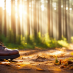 An image of a serene forest path, bathed in golden sunlight filtering through tall, protective trees