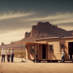 An image depicting a group of people carefully maneuvering a compact, beautifully designed tiny house onto a sturdy trailer, showcasing the intricate process of relocating it to a new scenic location