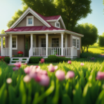 An image showcasing a cozy, charming tiny house surrounded by lush greenery, nestled in a serene countryside setting