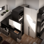 An image showcasing a compact tiny house design, ingeniously utilizing every inch of space