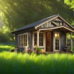 An image showcasing a cozy, compact tiny house nestled amidst a lush green forest
