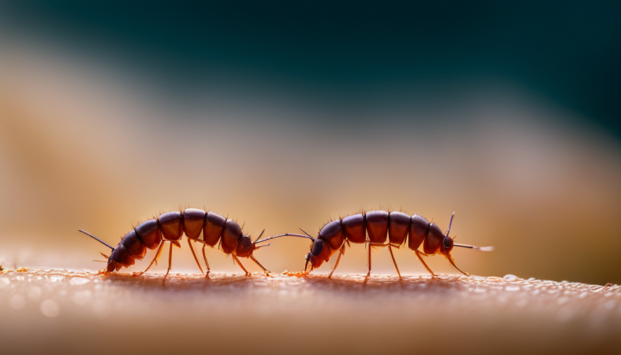 An image showcasing a close-up of various tiny bugs found in a household, such as silverfish, ants, and booklice, crawling on a windowsill or in a corner, highlighting their distinct shapes, colors, and movements