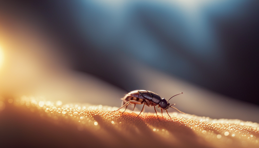 An image capturing the close-up view of tiny brown bugs crawling on a windowsill with sunlight streaming through, revealing their distinct segmented bodies, delicate antennae, and translucent wings