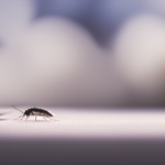 An image showcasing a close-up view of a pristine white kitchen countertop, with tiny grey bugs scattered around