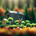 An image showcasing a serene forest setting, with a tiny house nestled amidst towering trees