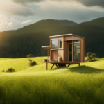 An image showcasing a cozy, self-sufficient tiny house nestled amidst a serene natural landscape, with solar panels on the roof, a vegetable garden, and a rainwater collection system, symbolizing the affordability and eco-friendliness of living in a tiny home