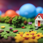 An image showcasing a vividly colorful, picturesque landscape with a tiny house nestled within