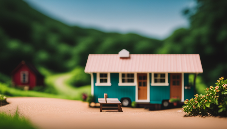 the essence of tiny house communities with an image that showcases a picturesque landscape dotted with charming, colorful tiny houses nestled amidst lush greenery