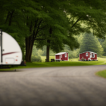 An image featuring a picturesque countryside backdrop, showcasing a serene, spacious campground nestled within Indiana's rolling hills