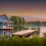 An image showcasing a serene lakeside setting in Wisconsin, with lush greenery, a tiny house nestled among towering pine trees, and a picturesque lake view, inviting readers to explore ideal parking spots for their tiny homes