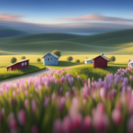 An image that showcases a serene countryside landscape with rolling hills, adorned with charming, brightly colored tiny houses on wheels
