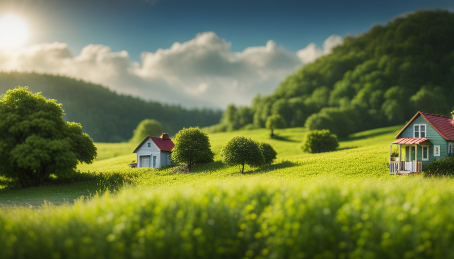An image showcasing a picturesque countryside with charming, compact houses nestled amidst lush greenery