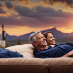 An image showcasing a cozy living room, adorned with wall-mounted TV, as a couple relaxes on a stylish sofa, engrossed in an episode of Tiny House Nation playing on the screen