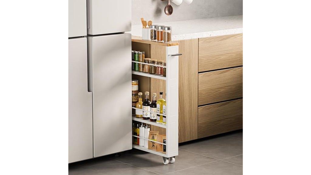 white slim storage cart