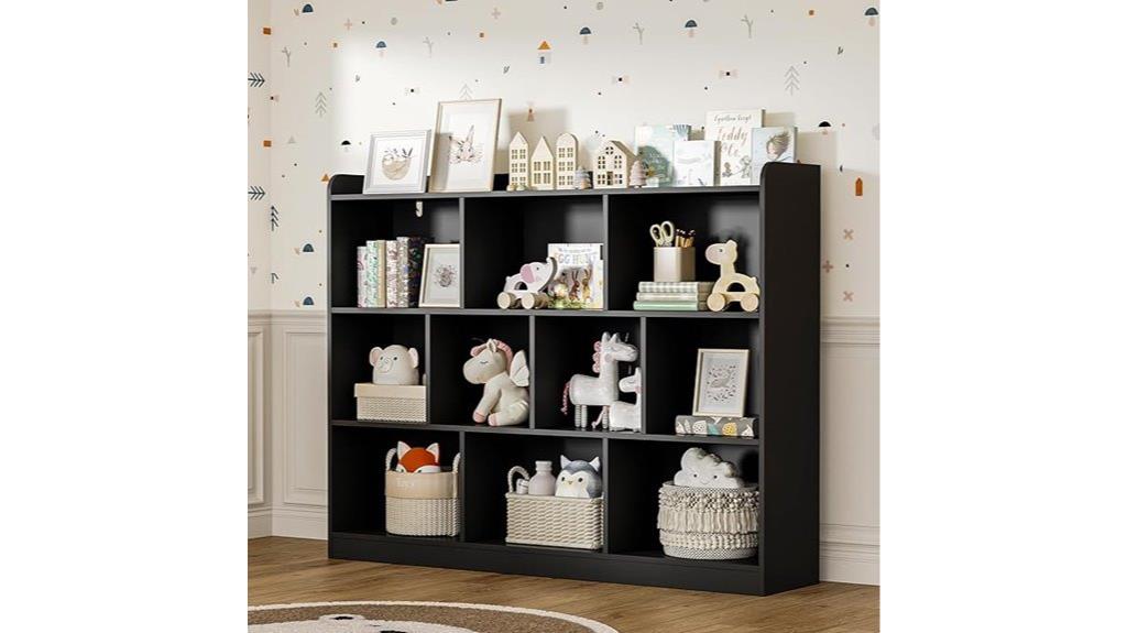 wooden bookshelf with cubes