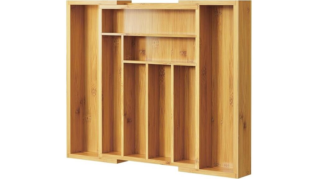 bamboo silverware organizer in kitchen