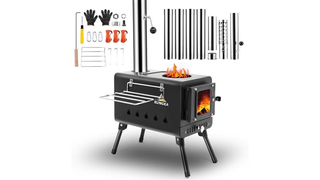 black wooden tent stove