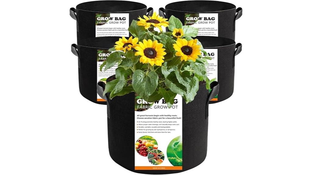 five 10 gallon grow bags
