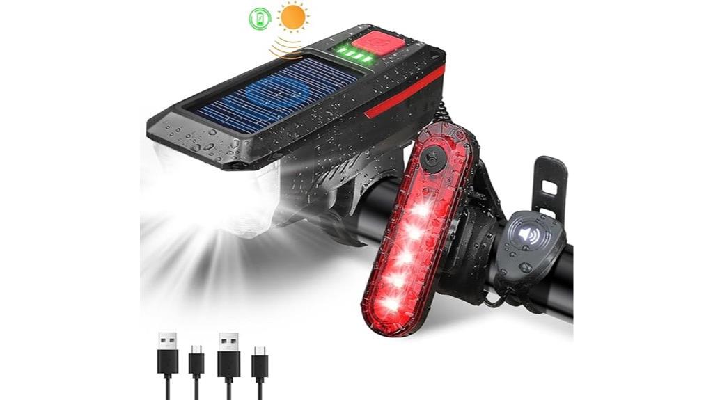 solar and usb rechargeable bike lights
