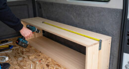 Storage bench build in a van