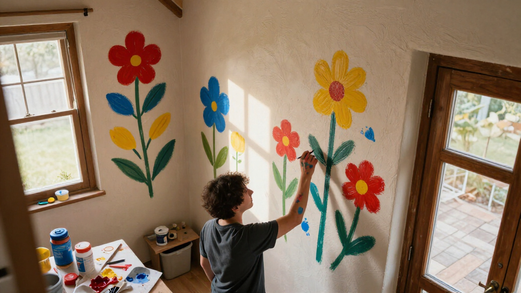 Her Sister Painted Flowers On Her Hallway Walls — Now It’s A Colorful Escape