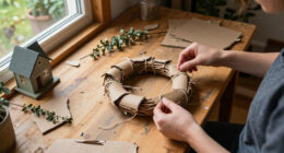 She Transforms Cardboard Trash Into A Mini Wreath With Rustic Charm